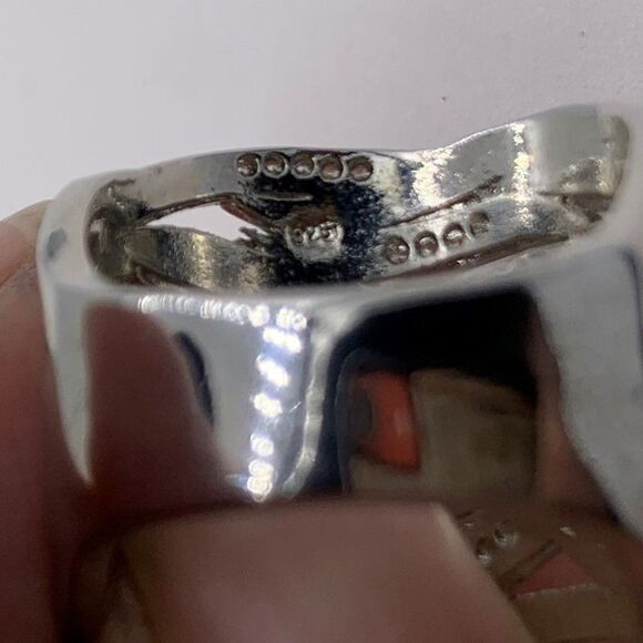 Ring, solid sterling 925, sz 6 and 7, pave gems, gold accents, cigar band - Picture 6 of 14